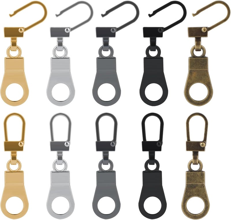 FENGWANGLI Zipper Pull Replacement for Small Holes, 10 Pieces Detachable Thin Zipper Replacement Slider for Luggage Jackets Backpacks Boots Purse Coat Pants(Silver, Black, Gold, Gun Black) - Image 1